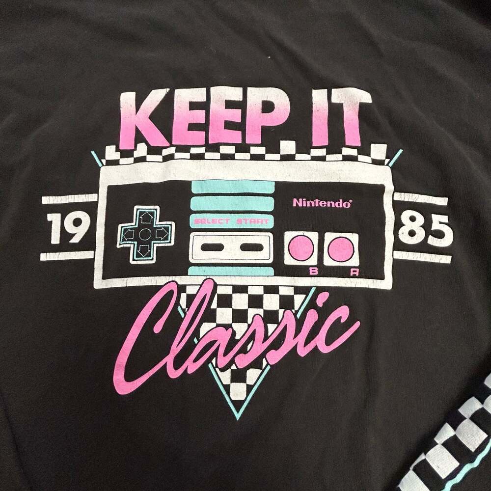Nintendo Keep It Classic 1985 NES Controller Long Sleeve Checkered Shirt